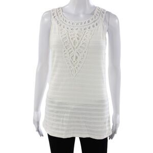 9-H15 STCL Women Camisole White Striped Scoop Neck Rayon Boho Size S